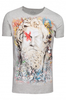Tricou slim gri print