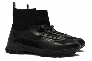 Black leather and textile boots