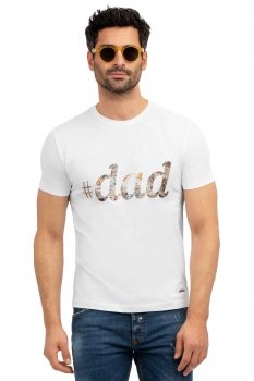 Tricou slim alb print guler rotund