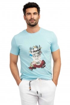 Tricou slim bleu print
