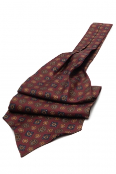 Ascot tie tip printed silk burgundy geometric