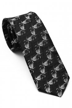 Cravata matase tesuta neagra print floral