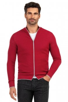 Pulover slim rosu cu fermoar