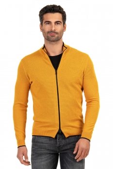 Pulover slim galben cu fermoar