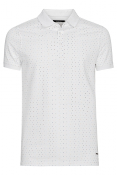 Tricou polo slim alb print geometric