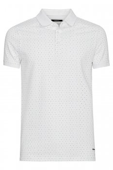 Tricou polo slim alb print geometric