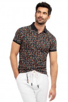 Tricou polo slim bleumarin print geometric