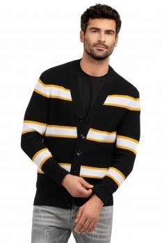 Cardigan regular negru cu dungi