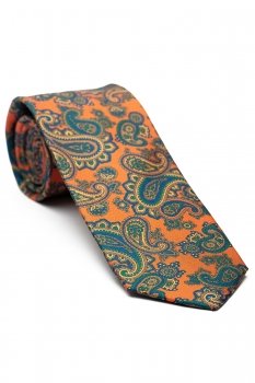 Cravata matase imprimata oranj print floral