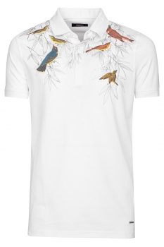 Tricou polo slim alb print geometric