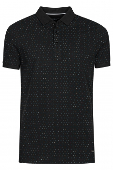 Tricou slim polo negru print geometric