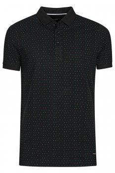 Tricou slim polo negru print geometric