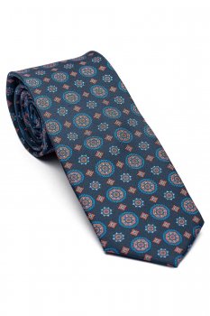 Cravata matase tesuta bleumarin print geometric