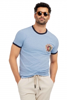 Tricou slim bleu guler rotund