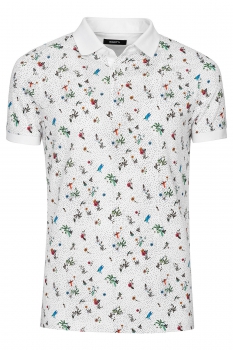 Tricou polo alb print geometric