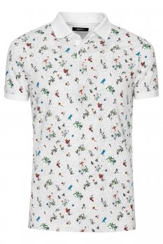 Tricou polo alb print geometric