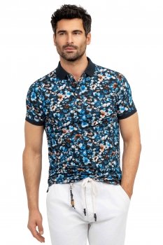 Tricou polo slim bleumarin print floral