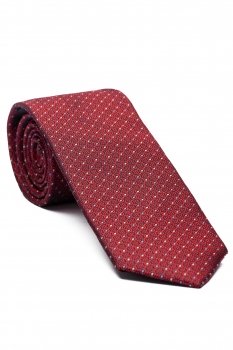 Cravata matase tesuta rosie print geometric