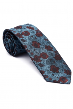Cravata poliester tesut gri print floral