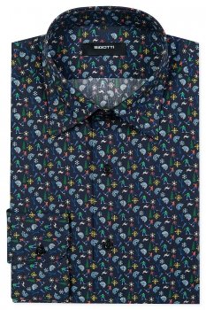 Camasa slim neagra print geometric