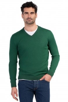 Pulover slim verde guler in v