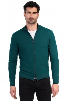 Pulover slim verde cu fermoar