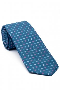 Cravata poliester tesut albastra print floral