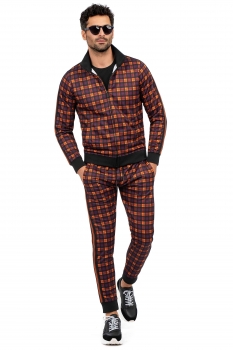 Slim body brown geometric trouser