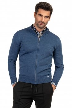 Pulover slim albastru cu fermoar