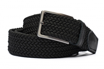 Belt black textil elastic,piele