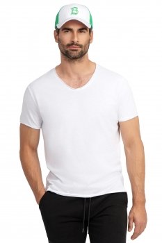 Tricou slim alb guler in v