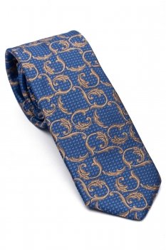 Cravata matase tesuta albastra print floral