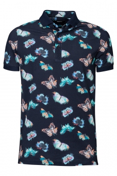Tricou polo bleumarin print geometric