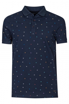Tricou polo slim bleumarin print geometric