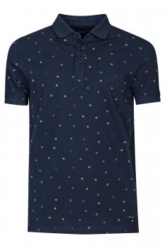 Tricou polo slim bleumarin print geometric