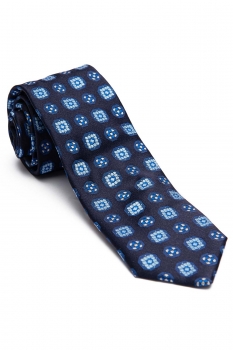 Cravata Matase tesuta Bleumarin print Geometric