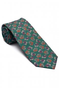 Cravata matase tesuta verde print floral