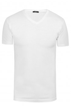 Tricou slim alb uni guler in v