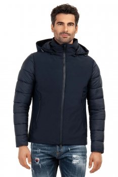 Jacheta slim bleumarin cu gluga detasabila