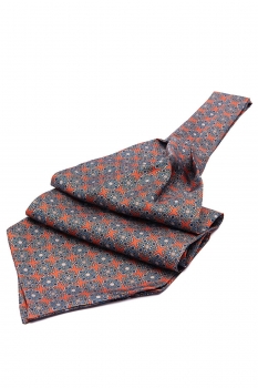 Ascot tie tip printed silk orange geometric